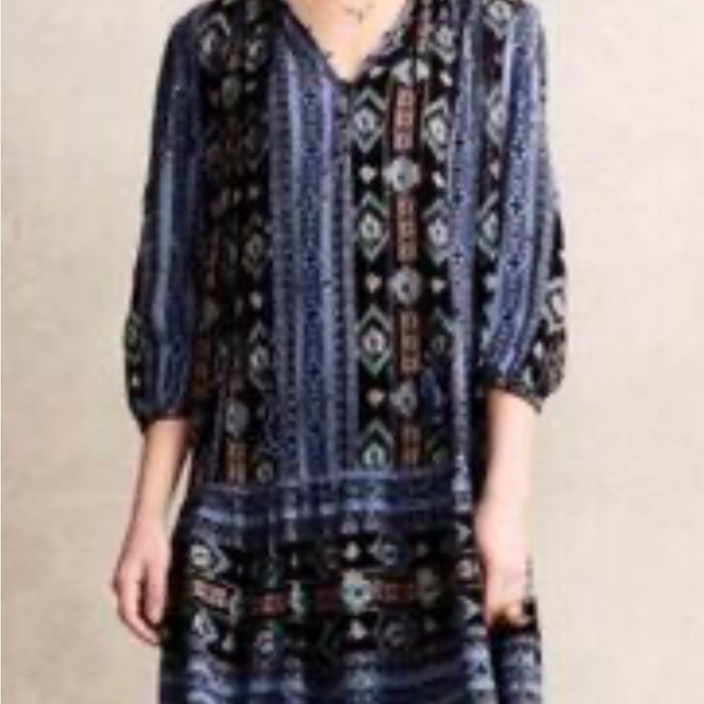 Anthropologie Blue Patterned Tunic